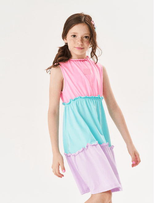 Vestido Infantil Menina Três Marias Rosa, Azul E Lilás Cinti