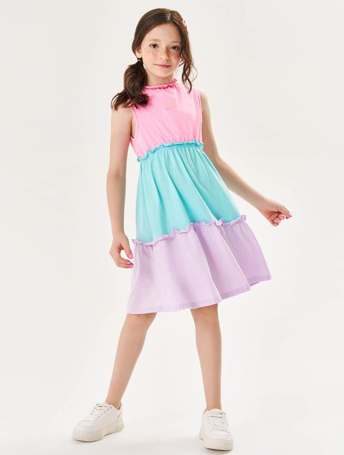 Vestido Infantil Menina Três Marias Rosa, Azul E Lilás Cinti