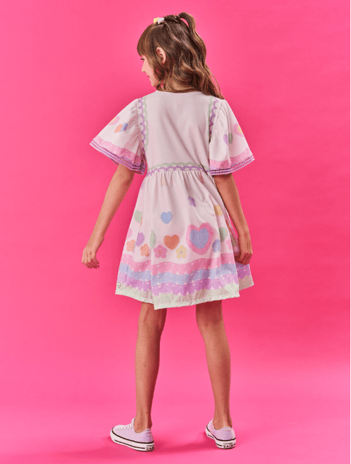 Vestido Infantil Menina Corações Natural Cinti