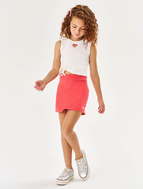Conjunto Infantil Menina Blusa Cropped E Short-Saia Natural E Azul Cinti