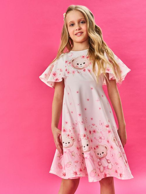 Vestido Infantil Menina Ursinho Natural Cinti