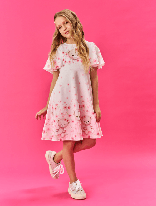 Vestido Infantil Menina Ursinho Natural Cinti
