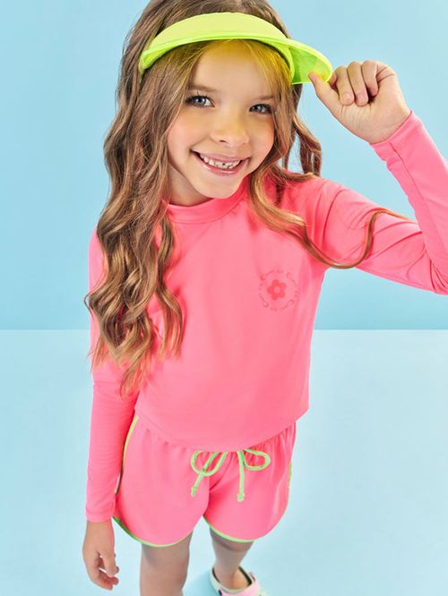 Shorts Menina com Proteção UV Rosa Neon Mundo Cinti