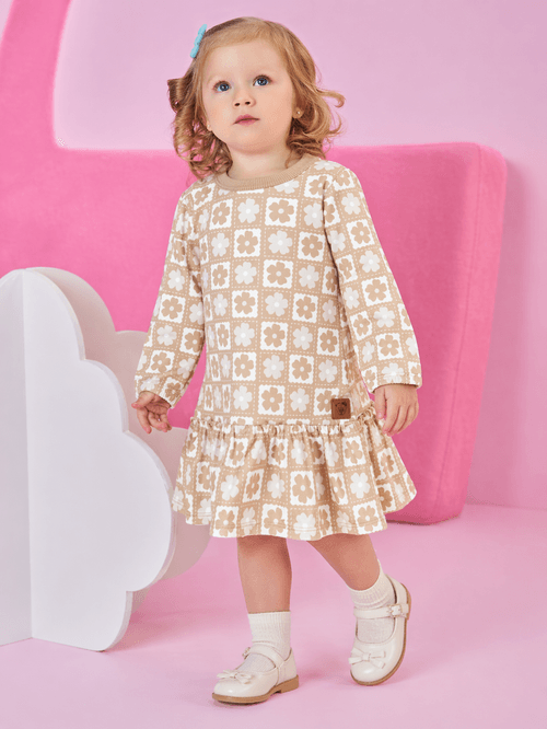 Vestido Infantil de Inverno Estampa Floral – Vestido Bebê Menina Fofo Mundo Cinti