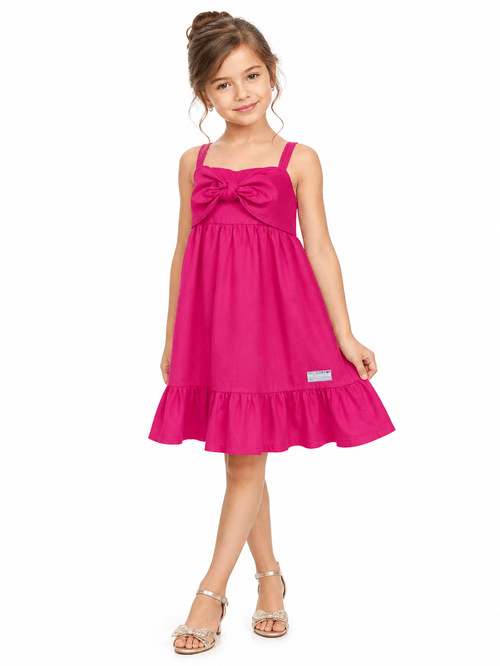 Vestido Infantil Romântico com Laço Frontal Rosa Abrange