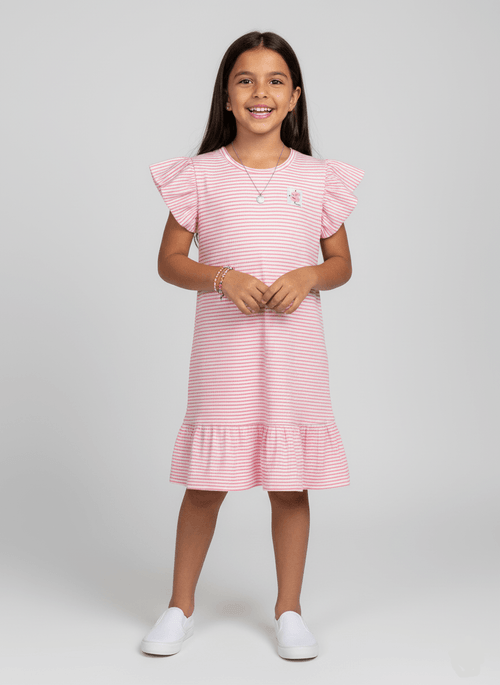 Vestido Infantil com Babados Listrado Rosa Abrange