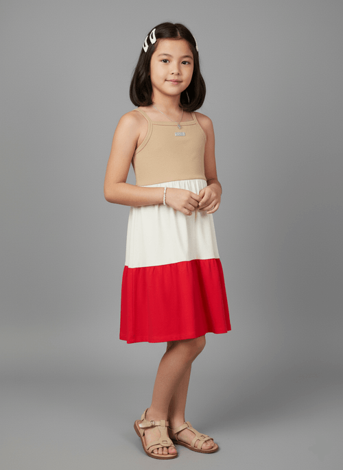 Vestido de Alça Infantil Color Block 3 Marias Bege Abrange
