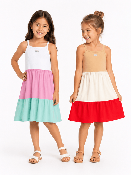 Vestido de Alça Infantil Color Block 3 Marias Bege Abrange