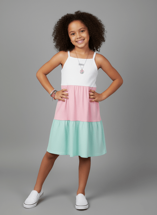Vestido de Alça Infantil Color Block 3 Marias Branco Abrange