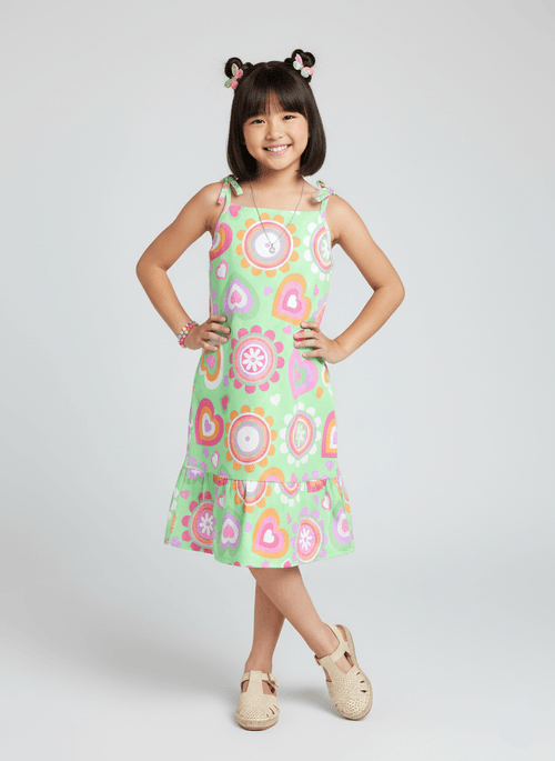 Vestido Infantil Estampado Sweet Hearts Verde Abrange
