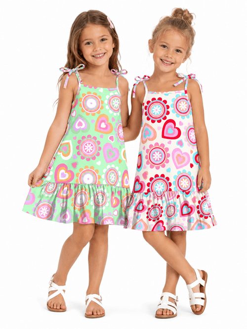 Vestido Infantil Estampado Sweet Hearts Verde Abrange