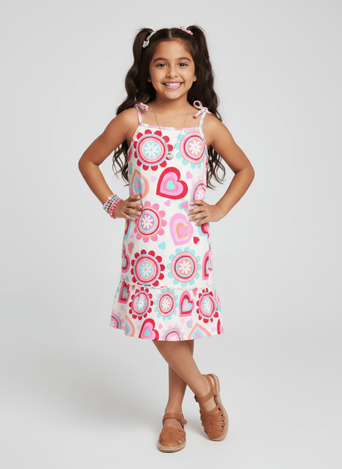 Vestido Infantil Estampado Sweet Hearts Natural Abrange