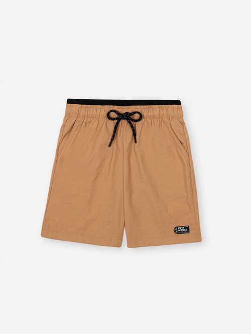 Bermuda Infantil Sportwear em Nylon Techno Touch com Cadarço Funcional MARROM BELGA