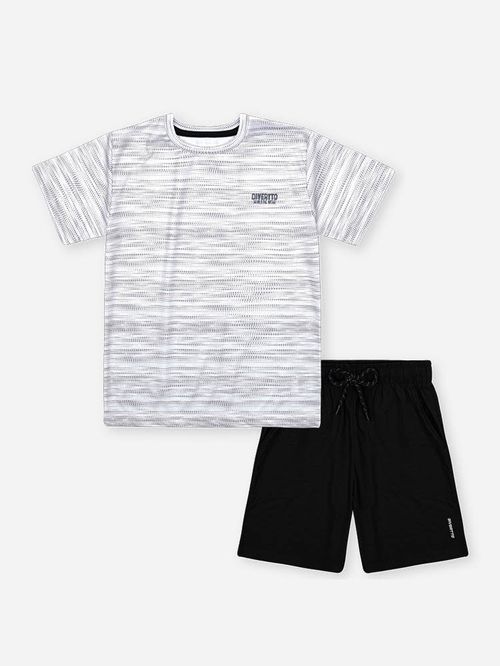 Conjunto Infantil Sportwear Refletivo com Camiseta Dry Sport e Bermuda em Nylon Techno Touch BRANCO/PRETO