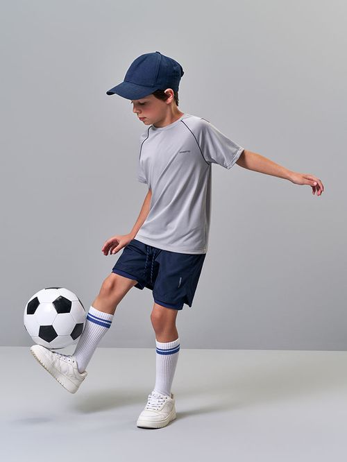 Camiseta Infantil Sportwear Tecnológica em Malha Fit Space Green com Termo Refletivo AZUL MARINHO