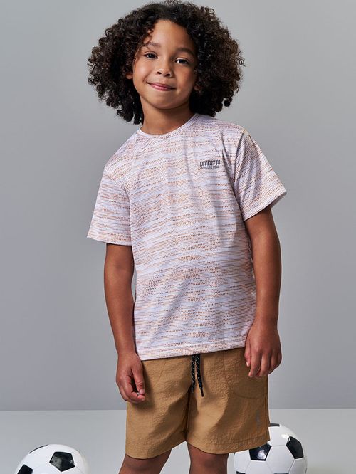 Conjunto Infantil Sportwear Refletivo com Camiseta Dry Sport e Bermuda em Nylon Techno Touch BRANCO/MR BELGA