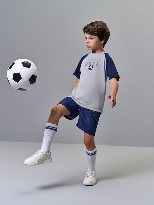 Conjunto Infantil Sportwear com Camiseta Fit Space Green e Bermuda em Nylon Aspen CINZA/NEW MARINHO