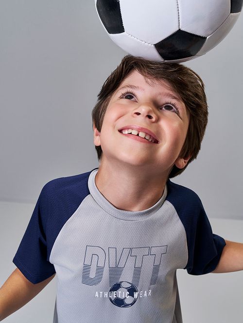 Conjunto Infantil Sportwear com Camiseta Fit Space Green e Bermuda em Nylon Aspen CINZA/NEW MARINHO